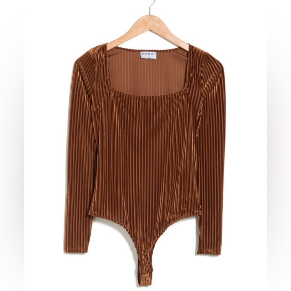 Sophie Rue ~ Carmel, Ribbed, Velvet, Square Neck, Long Sleeve, Bodysuit